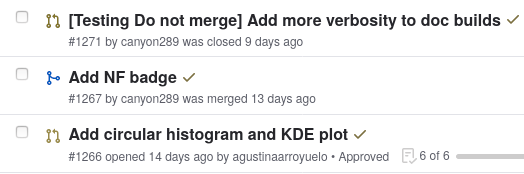 Screenshot of default GitHub as seen by someone with deuteranomy. Both closed and open PR icons look brownish grey and can't be distinguished